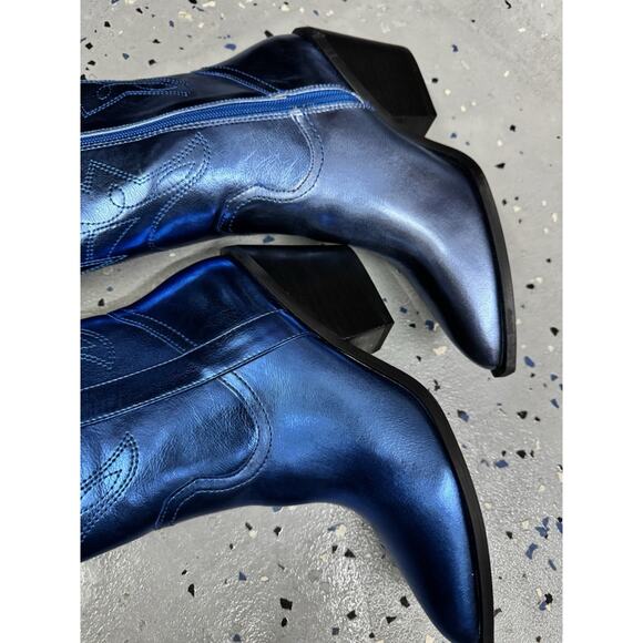 Corkys Hey Girl Blue Metallic Howdy Cowgirl Mid Calf Boots Womens Size 7 Western - Picture 8 of 11